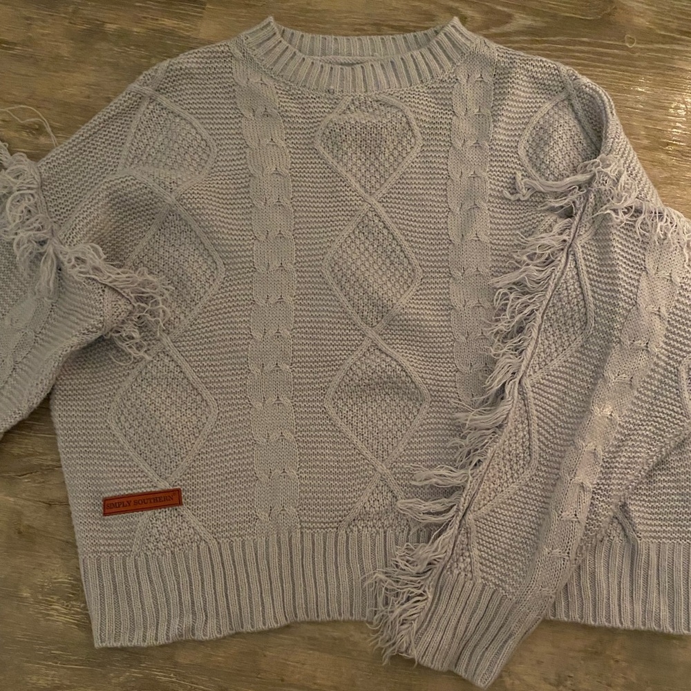 Simply Southern Light Gray Cable Knit Sweater